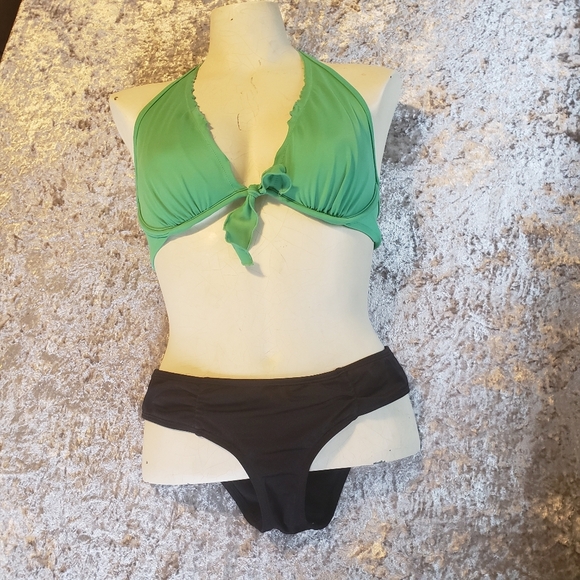 Y2K Victoria's Secret Underwire Bikini Green Roxy Black Swim Swimsuit Small 34d - Picture 10 of 10